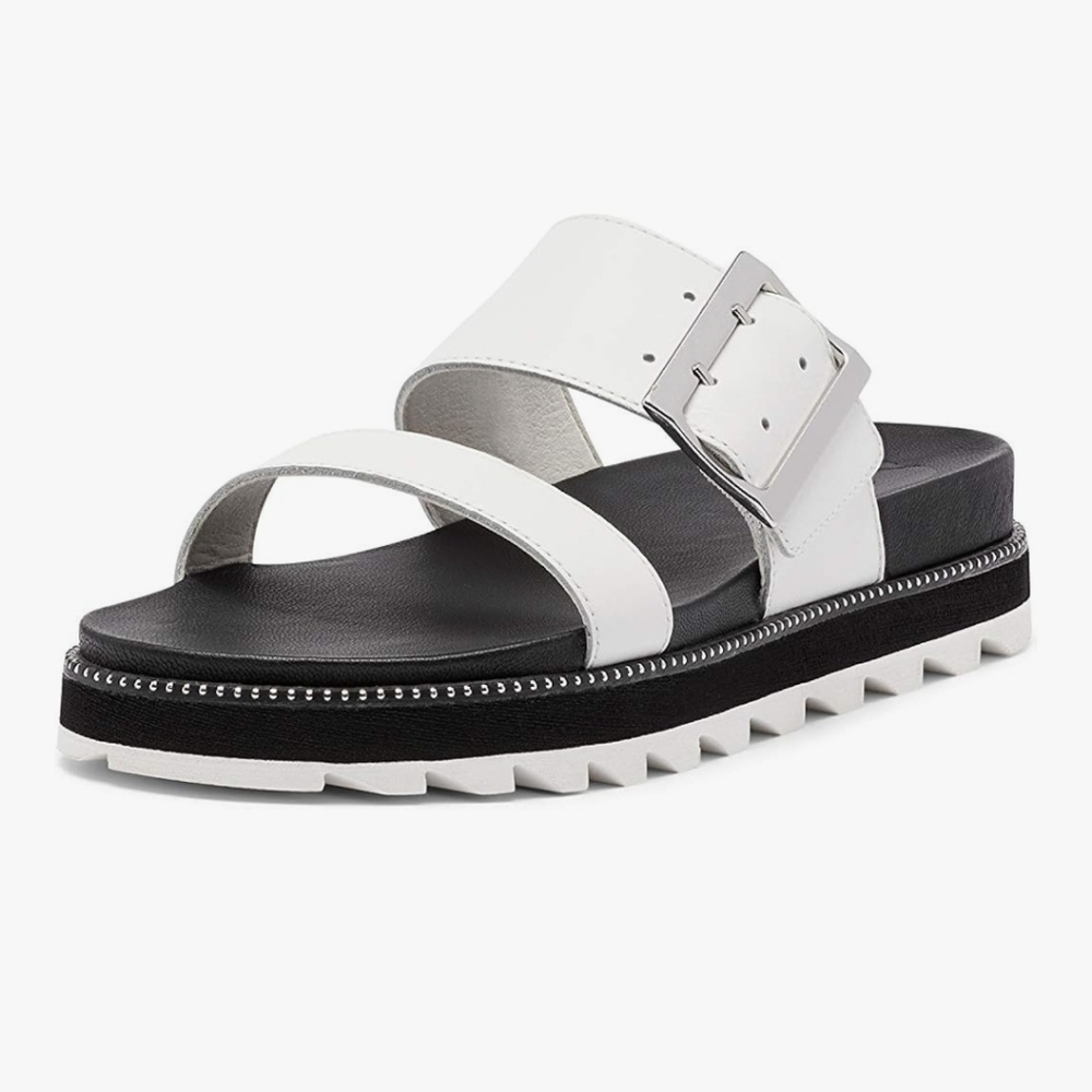 🌸‎ Sorel | Leather White and Black Slide Sandals, Size 11